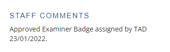Approved examiner badge remark